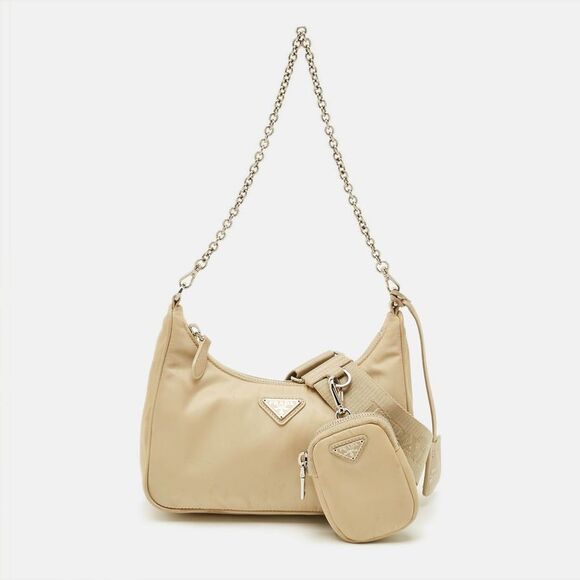 Prada Handbags - Prada Re-Edition 2005 Beige Re-Nylon And Saffiano Leather Shoulder Bag